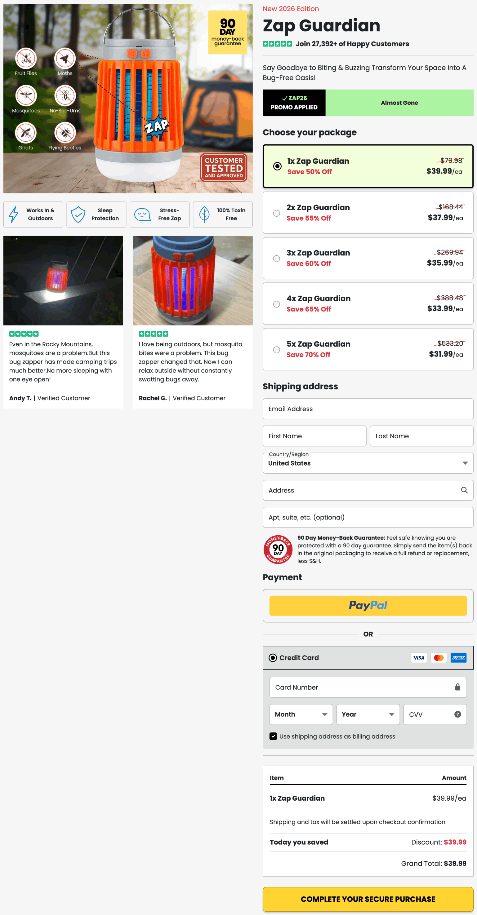 ZapShield Official 100% Secure checkout page